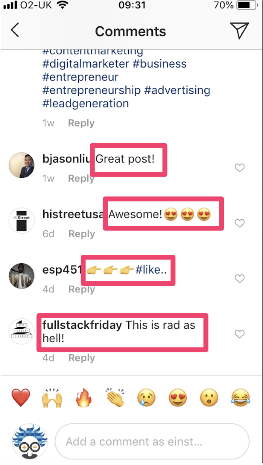 Instagram automated comments