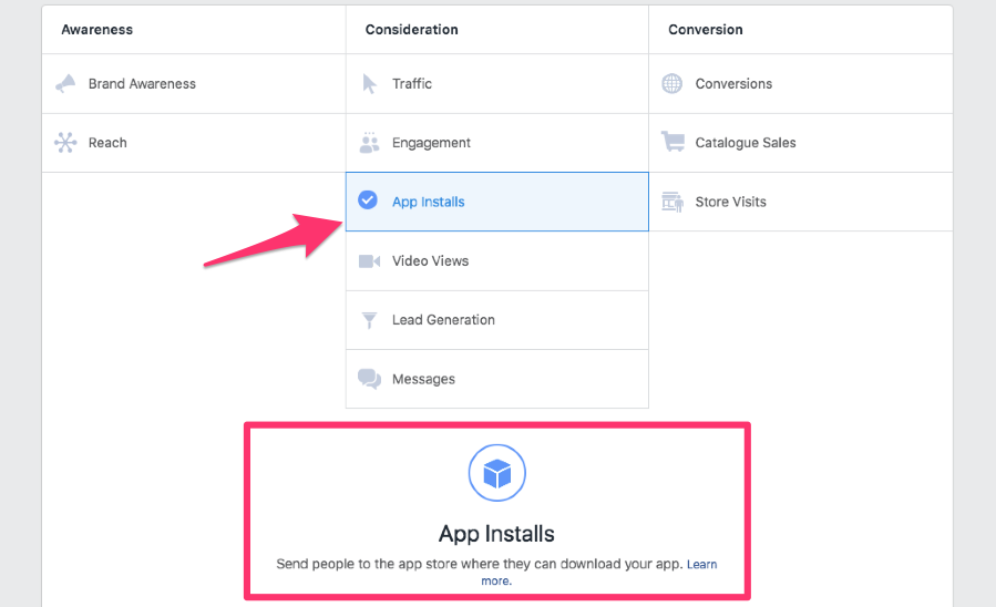 facebook ad campaign objectives guide app installs