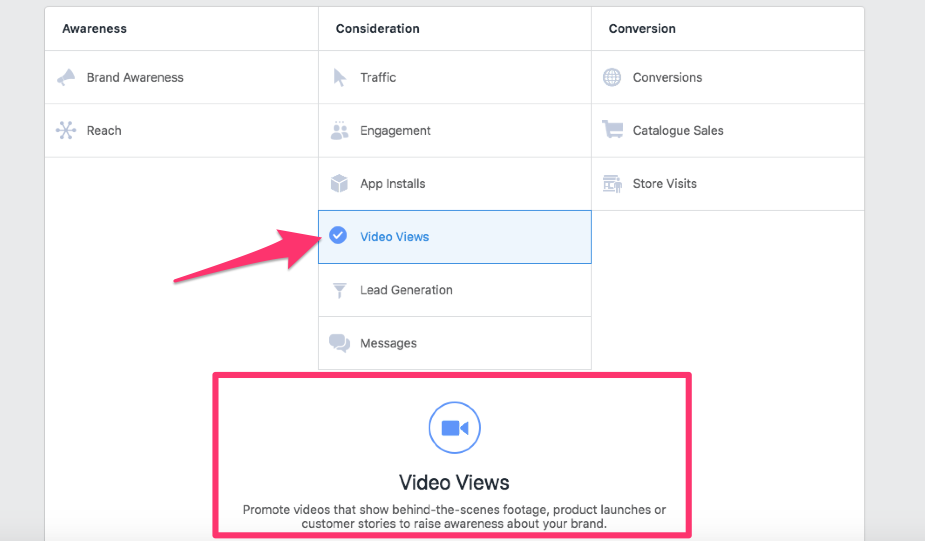 facebook ad campaign objectives guide video views
