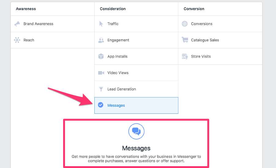 facebook ad campaign objectives guide messages