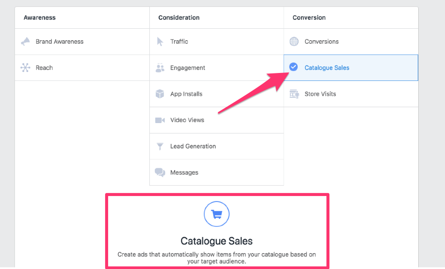 facebook ad campaign objectives guide catalogue sales