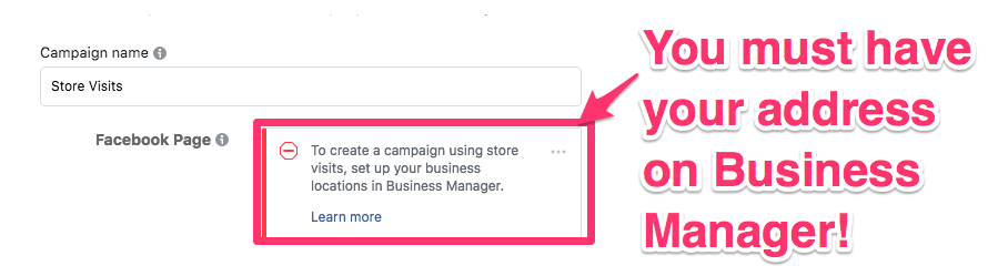 facebook ad campaign objectives store visits